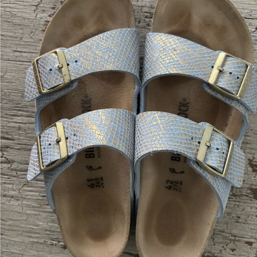 Birkenstock Blue and Gold Sandals